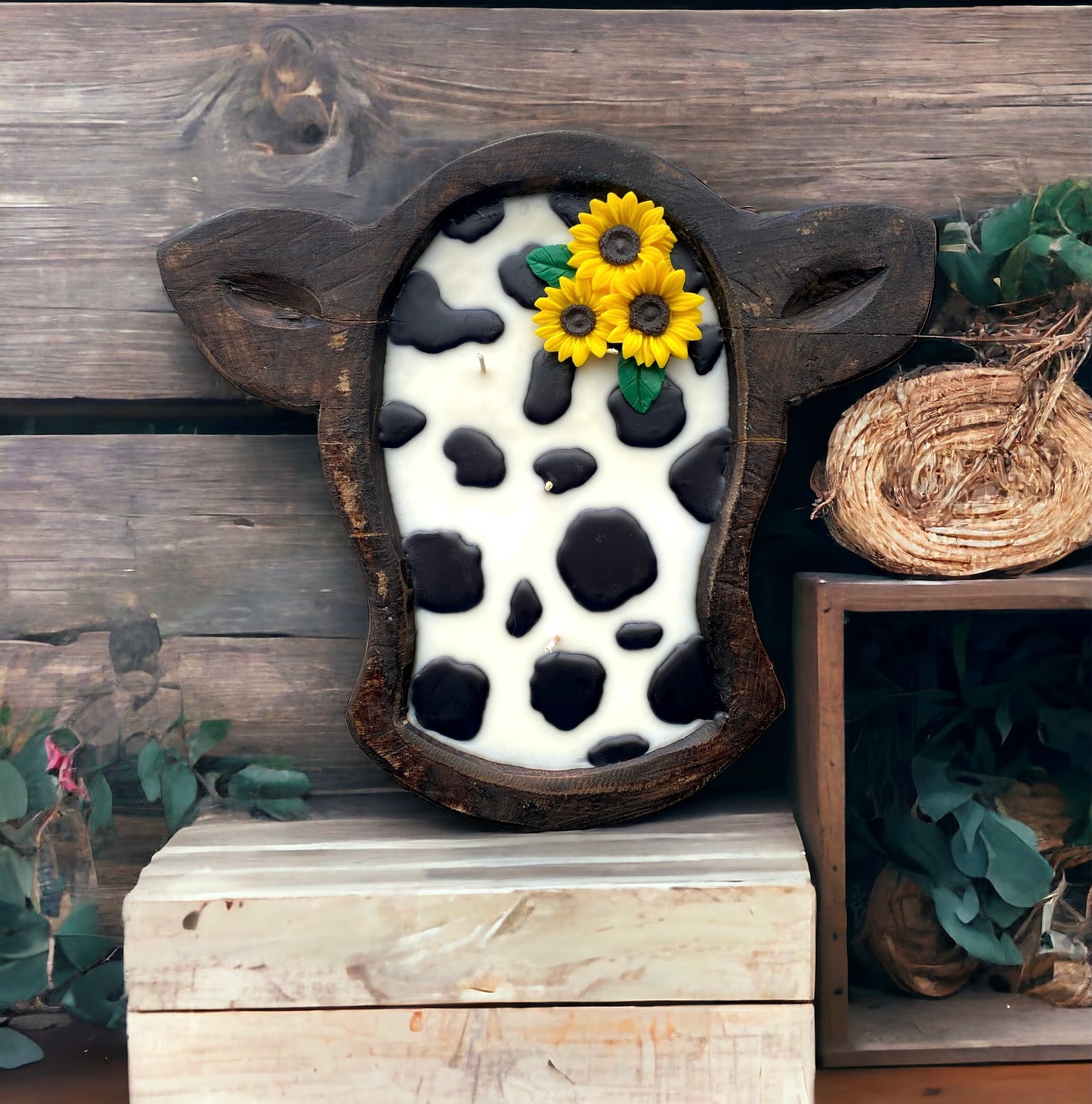 Cow Print Dough Bowl Candle